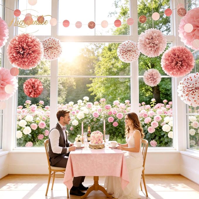 Rose Gold Wedding Decorations 15 PCS Tissue Paper Pom Poms for