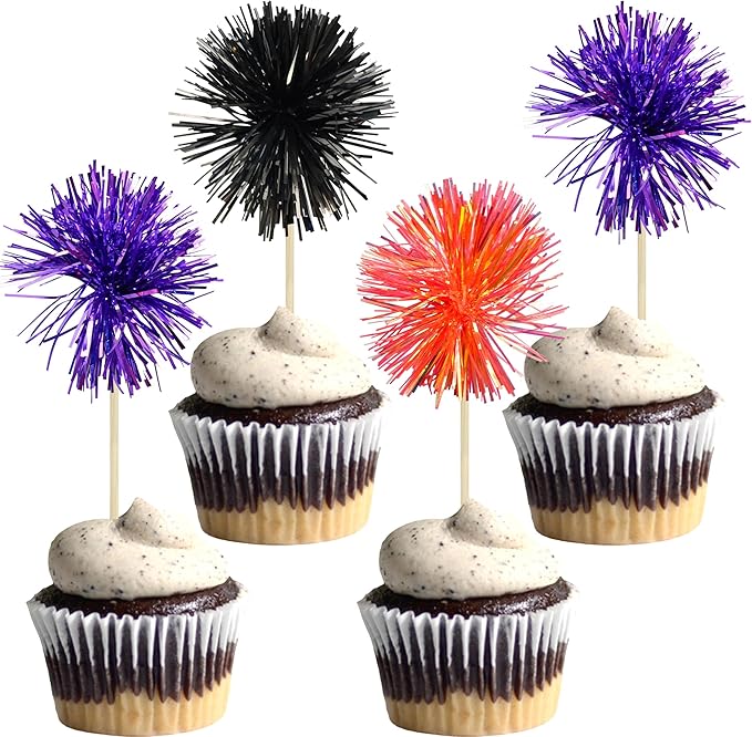 Gyufise 30Pcs Foil Firework Cupcake Toppers Sparkle Tinsel Cake #17