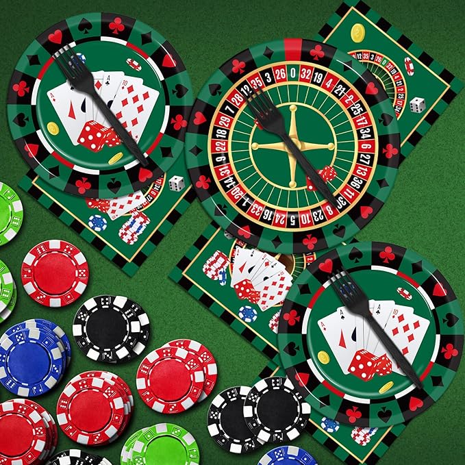 96 Pieces Casino Themed Party Tableware Set for Las Vegas Birthday
