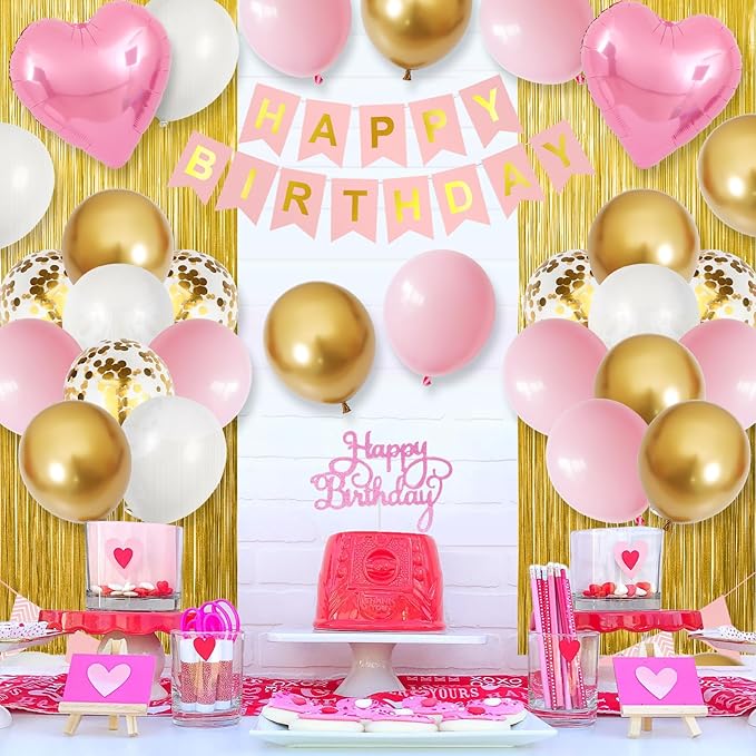 Pink Gold Birthday Decorations for Girls Happy Birthday Decorations
