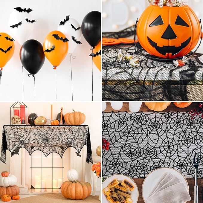 39 Pcs Halloween Decorations Kit Black Lace Spiderweb Round