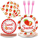 96 Pcs Strawberry Party Supplies Paper Plates Napkins 1st Birthday