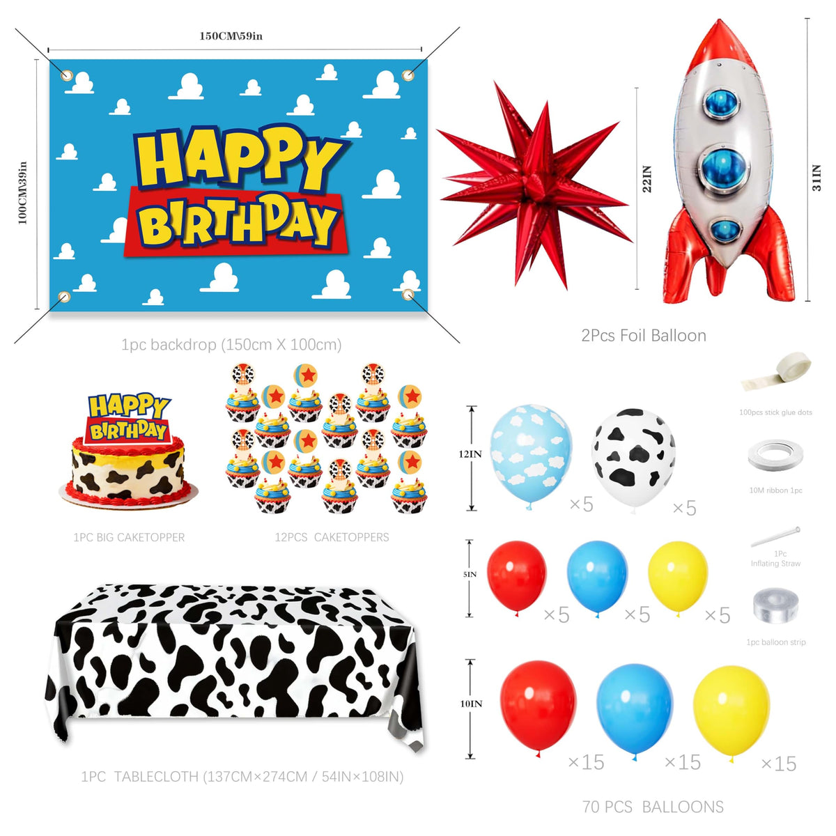Cowboy and Space Birthday Decorations for Boys, Cartoon Theme Party