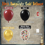 60pcs 12inch Black Burgundy and Gold Balloons, with Gold Red Black