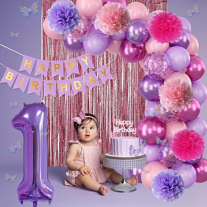 Pink Purple 1st Birthday Party Decorations for Girls Number 1