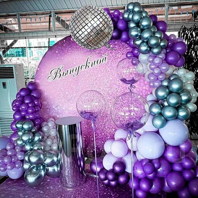 Purple Silver Balloon Arch Kit Halloween Disco Dark Royal Purple