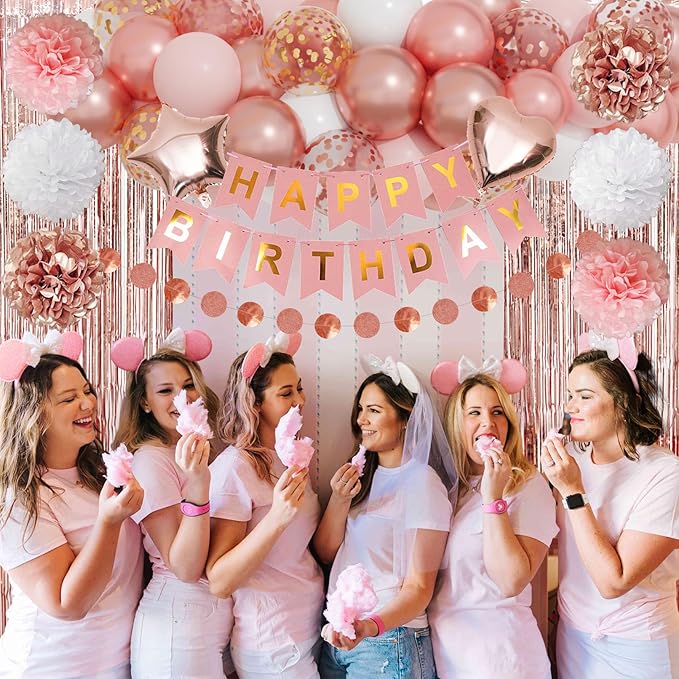 Rose Gold Birthday Party Decorations Kit for Women Girls Foil