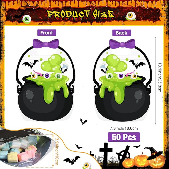 50 Pcs St Patrick's Day Gift Bags Black Cauldron Plastic