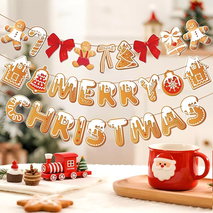 Merry Christmas Banner Gingerbread Christmas Hanging Decoration 3PCS