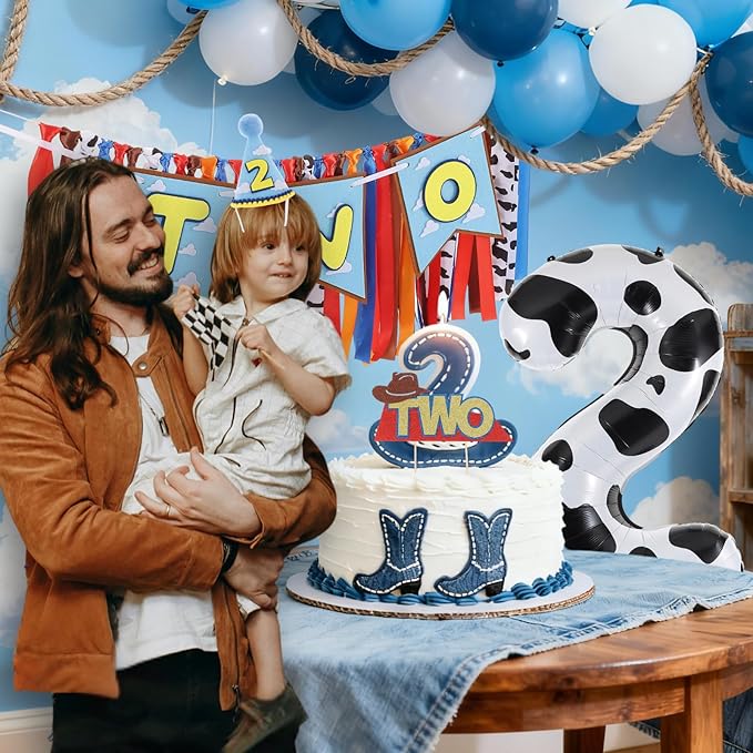 Cartoon Toy Highchair Banner for 2nd Birthday Party Decorations Two