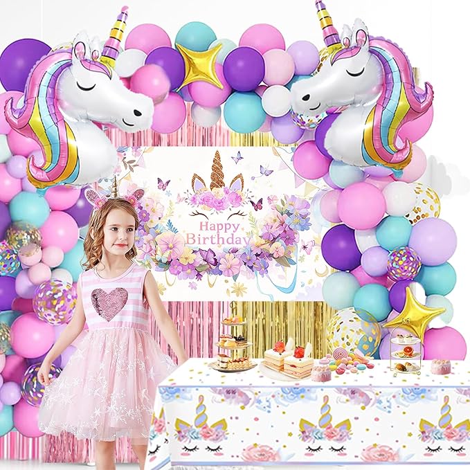 Unicorn Party Decorations Kit 135 Piece Set with 3D Foil Balloons