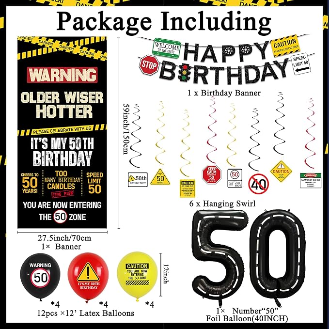 50th Birthday Decorations Men Women Caution Logos Happy 50th