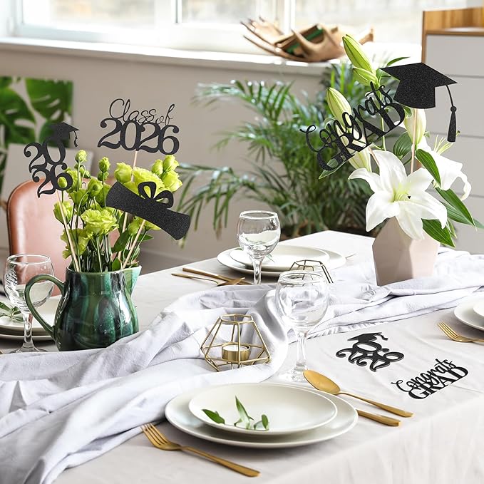 Graduation Decorations 2026, 20 PCS Sparkling Black Double-Sided