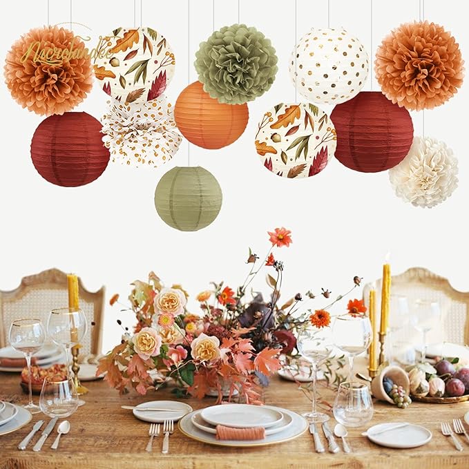 Fall Wedding Decorations 12 PCS Orange Maple Leaf Paper Lanterns