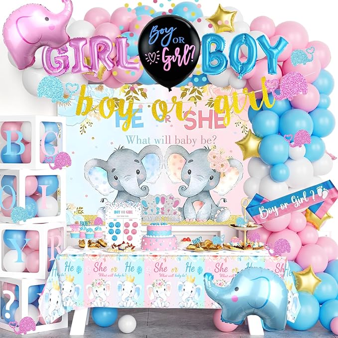 172 PCs Elephant Gender Reveal Decorations Hombae Boy or Girl Gender