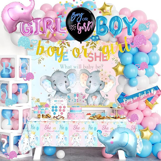172 PCs Elephant Gender Reveal Decorations Hombae Boy or Girl Gender