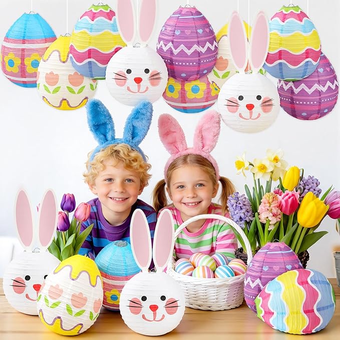 12 Pieces Pastel Paper Lanterns 8 Styles of Easter Egg Lanterns 4