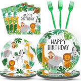 96PCS Jungle Birthday Party Plates and Napkins Safari Animals