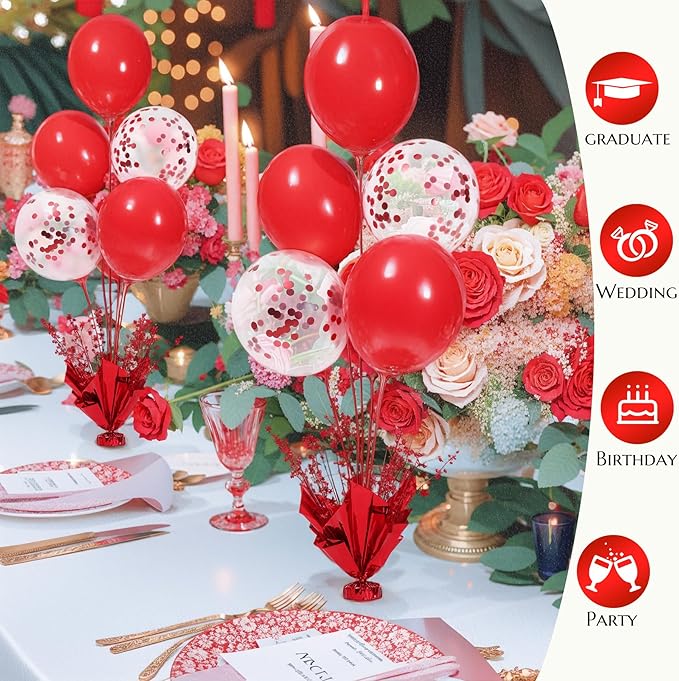 6 Set Red Christmas Table Balloons Centerpiece Stand Kit with Red