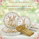 Tedercle 100 Pcs Easter Bunny Tableware Party Supplies, Serves 25