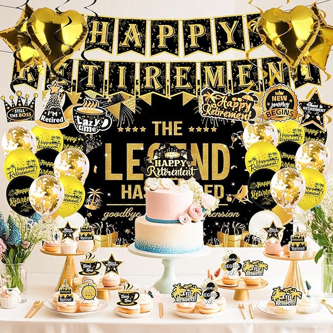 Elegant gold Retirement Decorations Kit for Women ang man Features