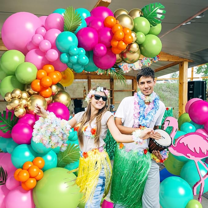 138pcs Flamingo Tropical Luau Balloons Arch Garland Kit Olive Green