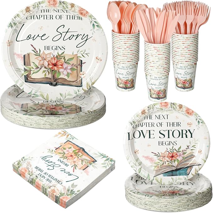 252 Pcs Next Chapter Love Bridal Shower Party Tableware Set Included