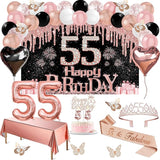 55th Birthday Decorations for Women 49pcs Black Rose Gold Black