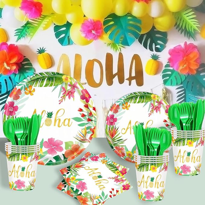 Hawaiian Luau Party Decorations Supplies 350 PCS Aloha Tropical