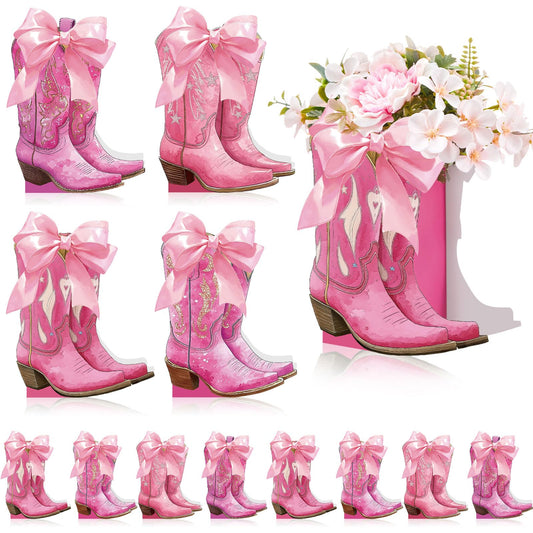 Memorywuu 12 Set Pink Western Cowgirl Bow Boots Flower Boxes