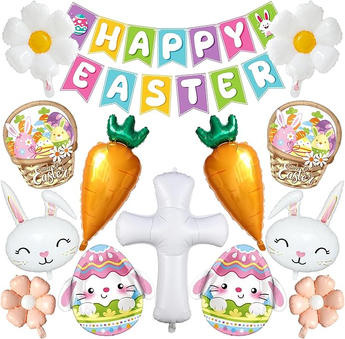 Easter Party Decorations 16Pcs Happy Easter Banner and Large Easter