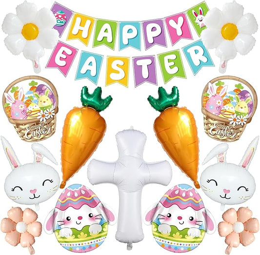 Easter Party Decorations 16Pcs Happy Easter Banner and Large Easter