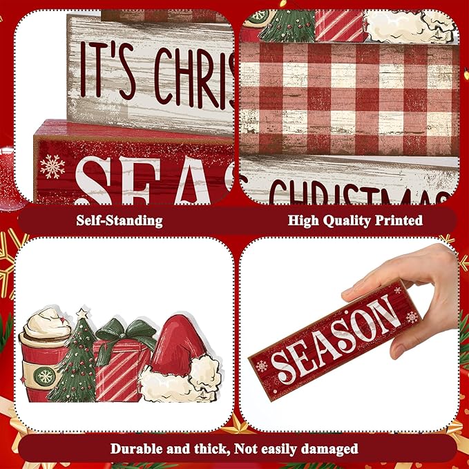 4 Pcs Christmas Table Decoration Wooden Hot Cocoa Santa Hat