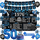 50th Birthday Decorations for Men Black Blue Back in 1976 Poster