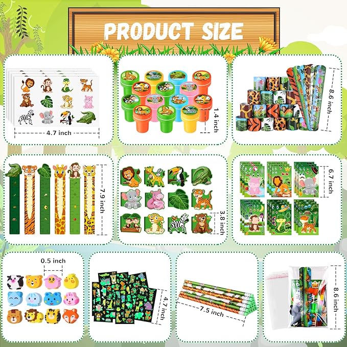 120Pcs Jungle Safari Party Favors Zoo Animals Sticker Stampers Slap