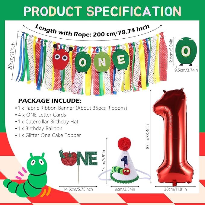 Hungry Caterpillar Highchair Banner for Baby First Birthday Party