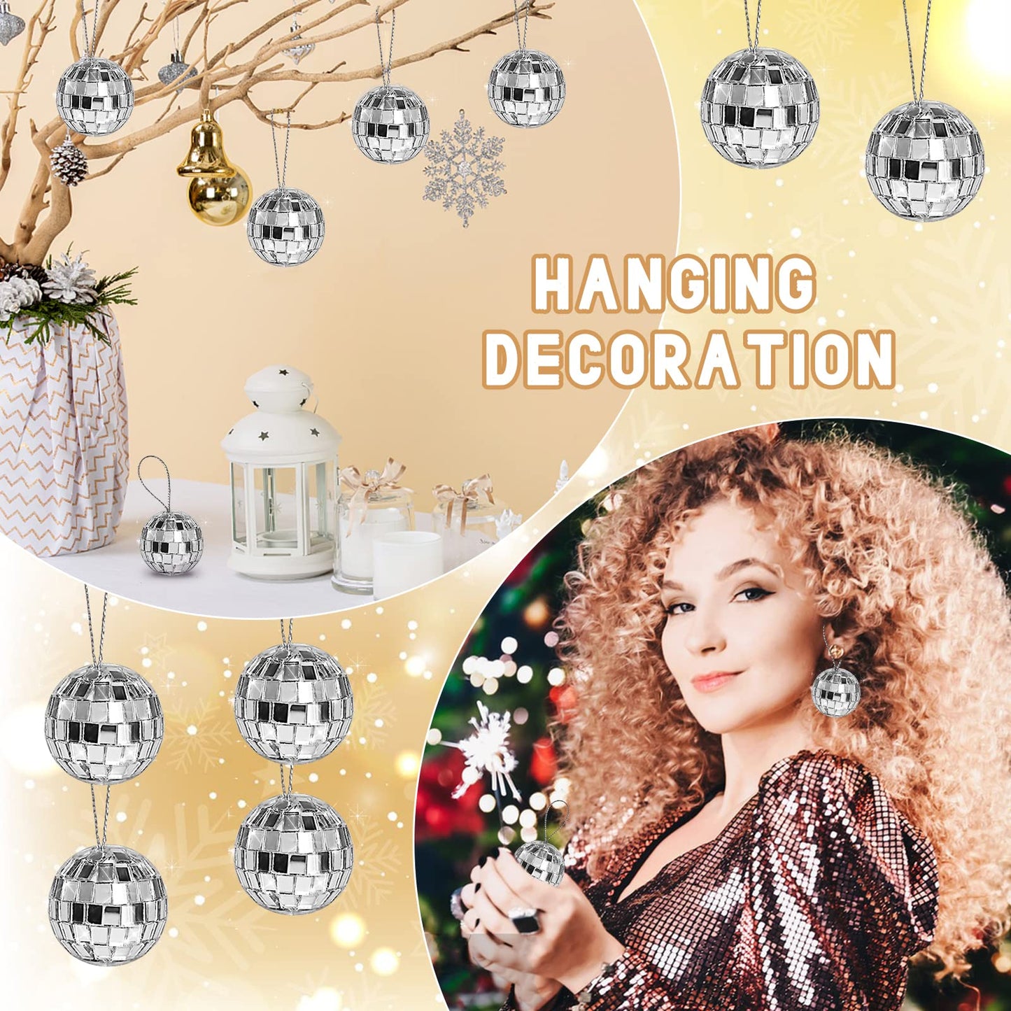 Newmemo Mini Disco Ball Cake Topper 20Pcs Hanging Mirror Disco Balls