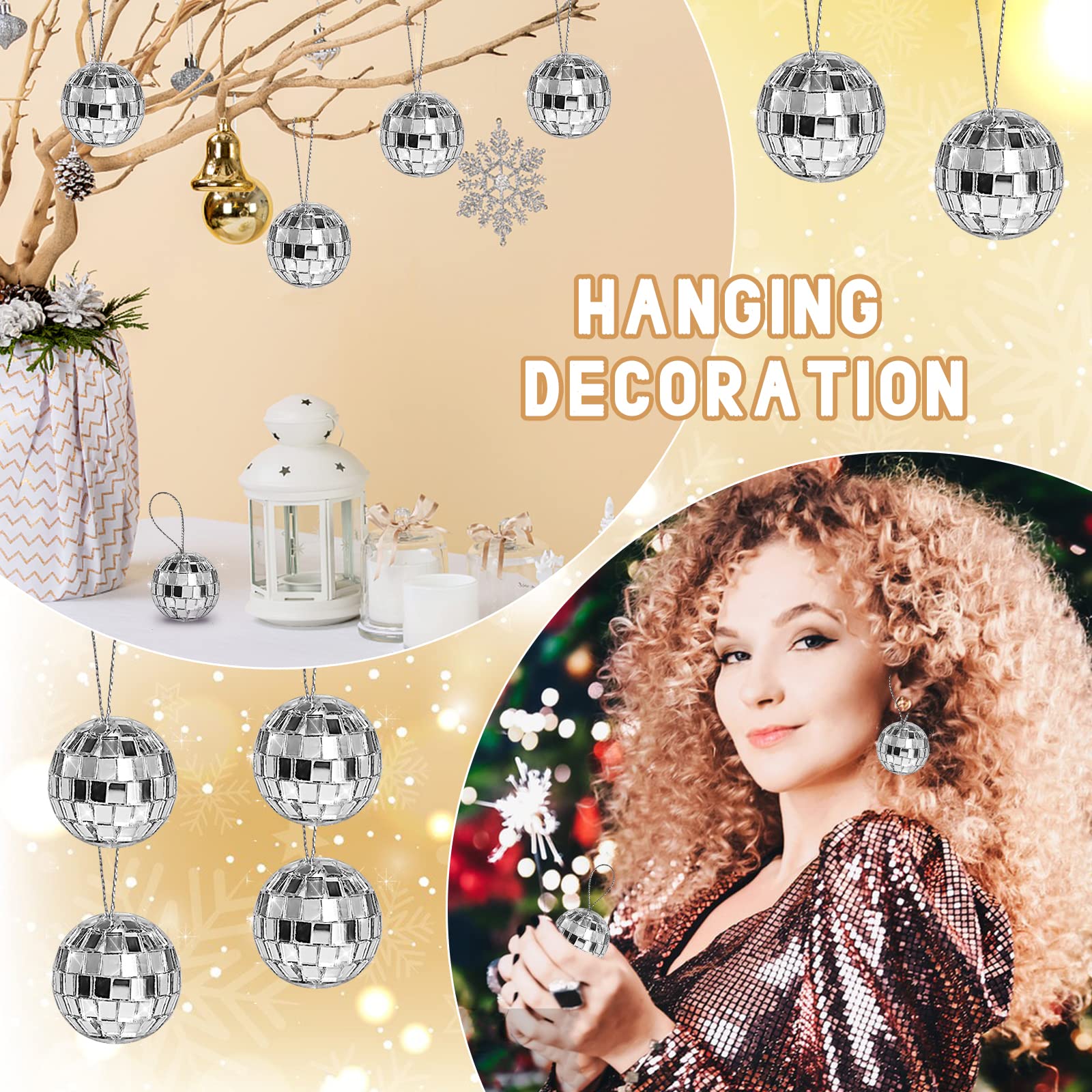 Newmemo Mini Disco Ball Cake Topper 20Pcs Hanging Mirror Disco Balls