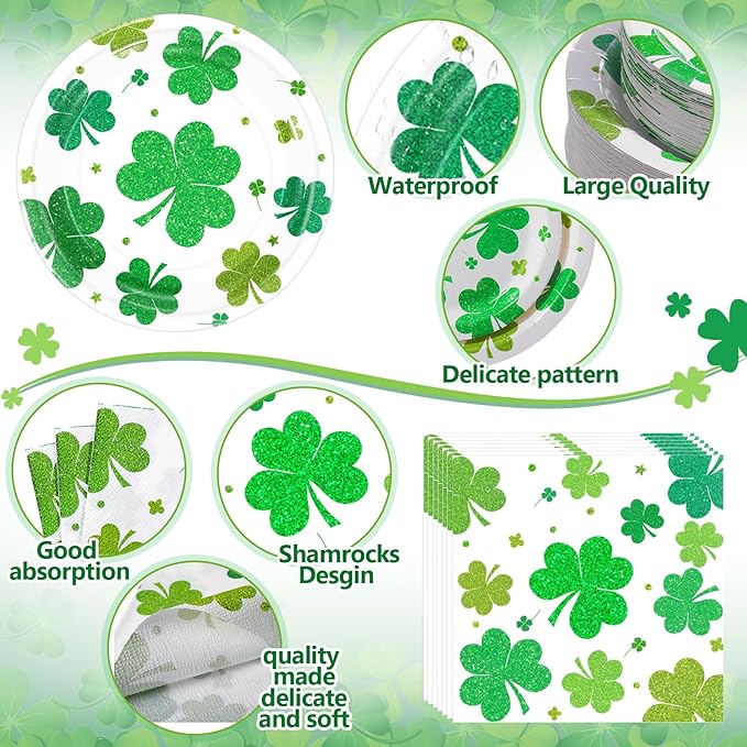 400 Pcs St Patrick's Day Party Plates and Napkin Decoration Lucky