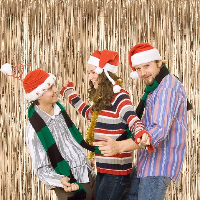 Voircoloria 4 Pack Champagne Foil Fringe Backdrop Curtains, Tinsel