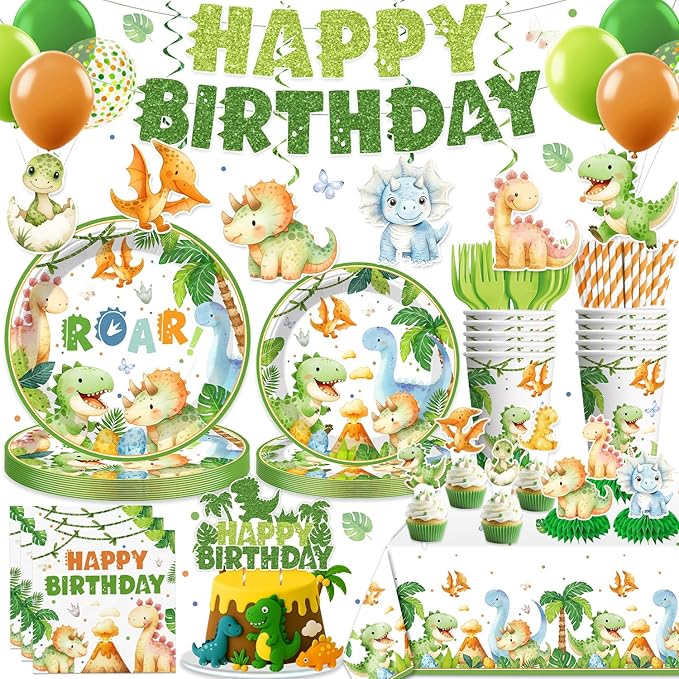 201Pcs Dinosaur Birthday Decorations Tableware Set Serve 25 Dinosaur