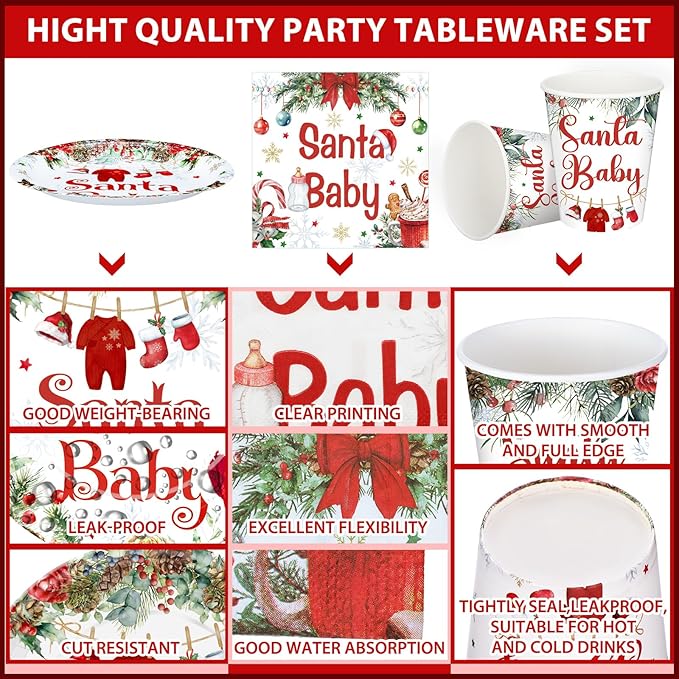 200 Pcs Baby Shower Paper Plates Cups Napkins Party Supplies