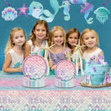 48 Pcs Mermaid Birthday Party Decorations Plates Set for 24