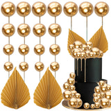 Ephlyn 28Pcs Paper Palm Fan Cake Topper Balls Cake Pick for Baby Gold