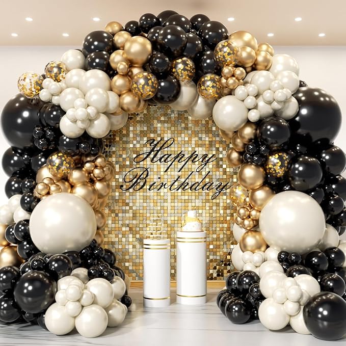 Black and Gold Balloon Arch Garland Kit 150pcs 2026 New Year's,