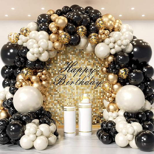 Black and Gold Balloon Arch Garland Kit 150pcs 2026 New Year's,