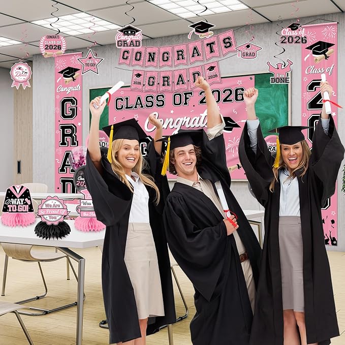 Graduation Decorations 2026 Pink Graduation Party Decor Set include