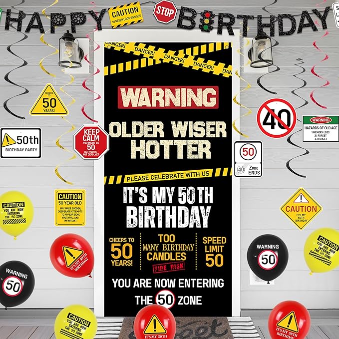 50th Birthday Decorations Men Women Caution Logos Happy 50th