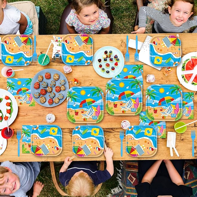 96Pcs Beach Party Supplies Summer Pool Party Paper Plates Napkins