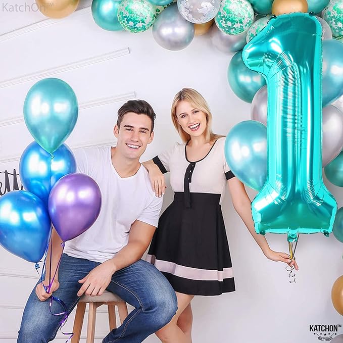 KatchOn, Giant Blue Teal Number 1 Balloon Number - 40 Inch | Mylar